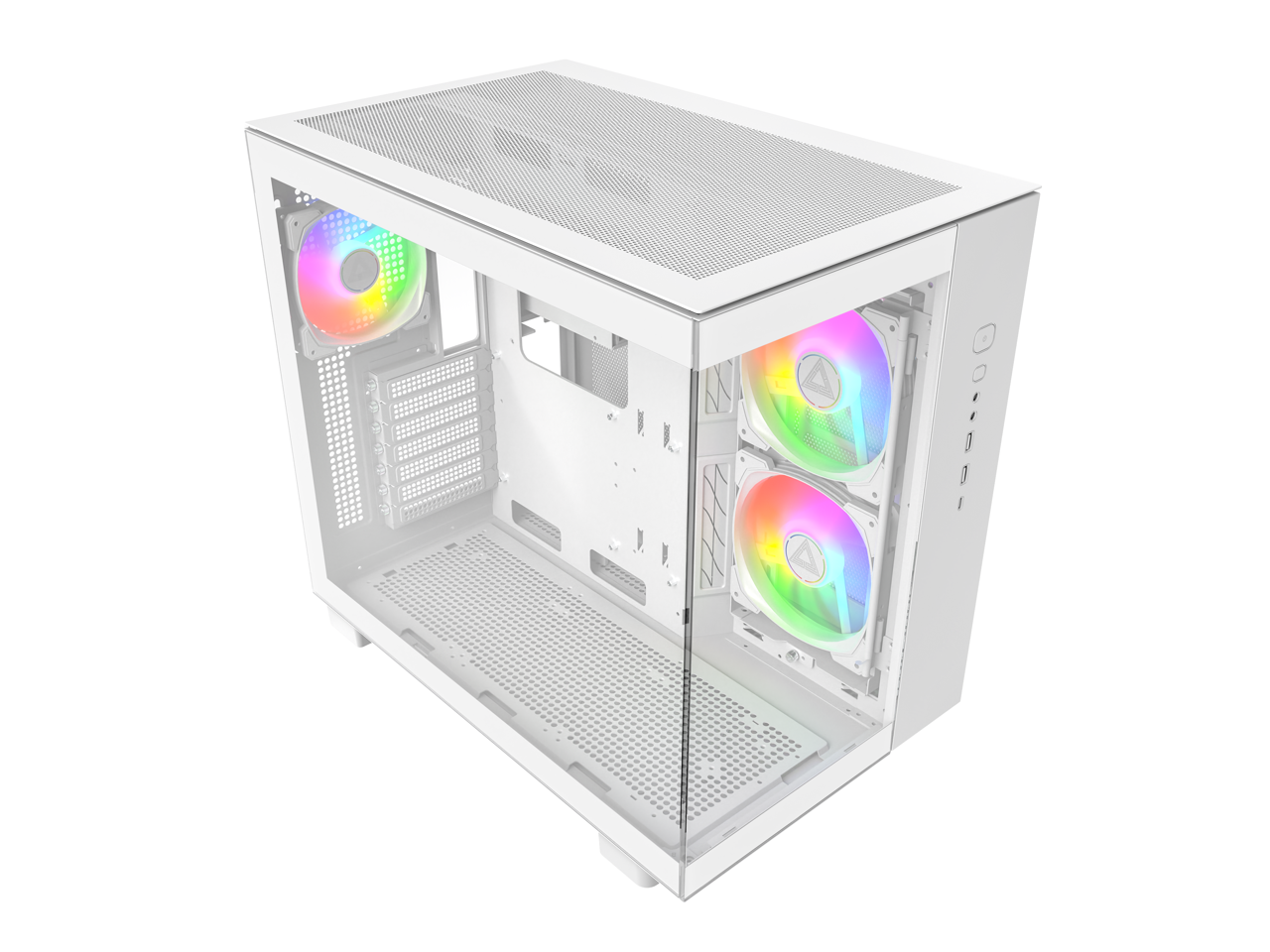 Front. Montech - MONTECH KING 65 PRO ATX Mid Tower, Dual Chamber, High Airflow, RTX 40 Support, 3 ARGB Fans - White - White.
