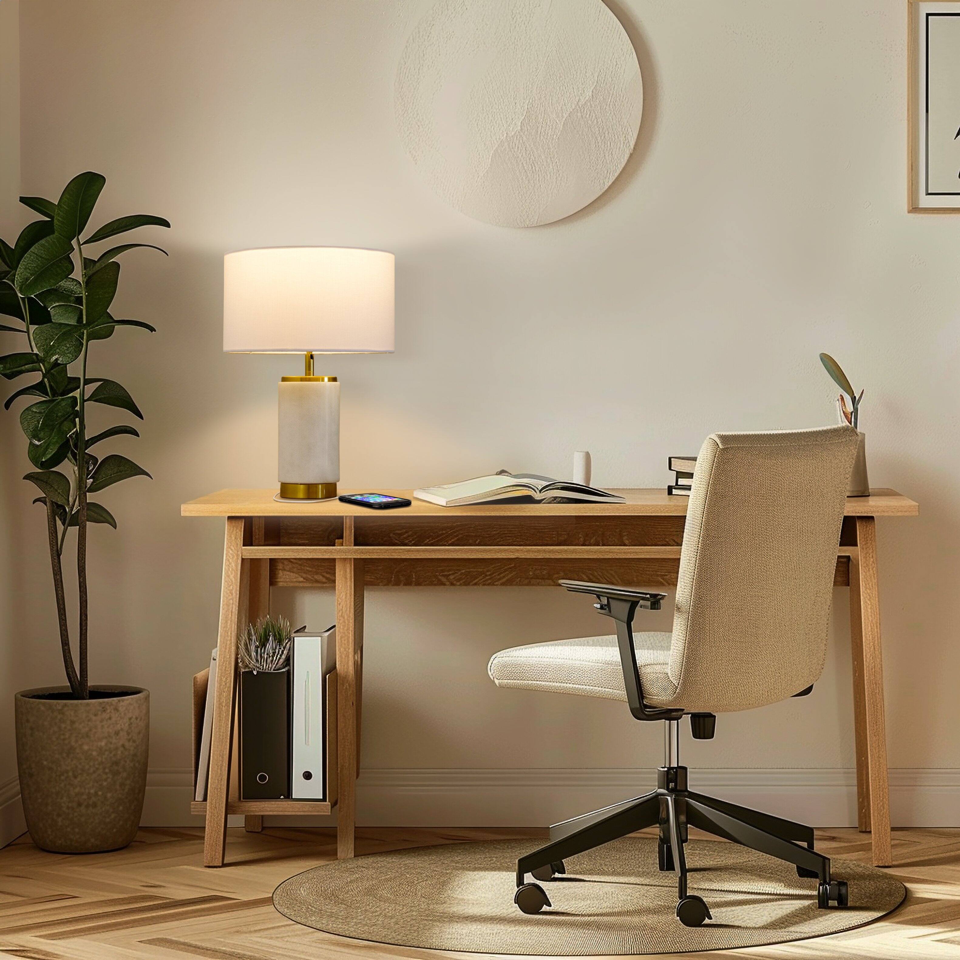 Alt View 8. Brightech - Arden LED Midcentury Modern Bedside Nightstand Desk Lamp with Fast Charging USB Port - Glossy White Marble.