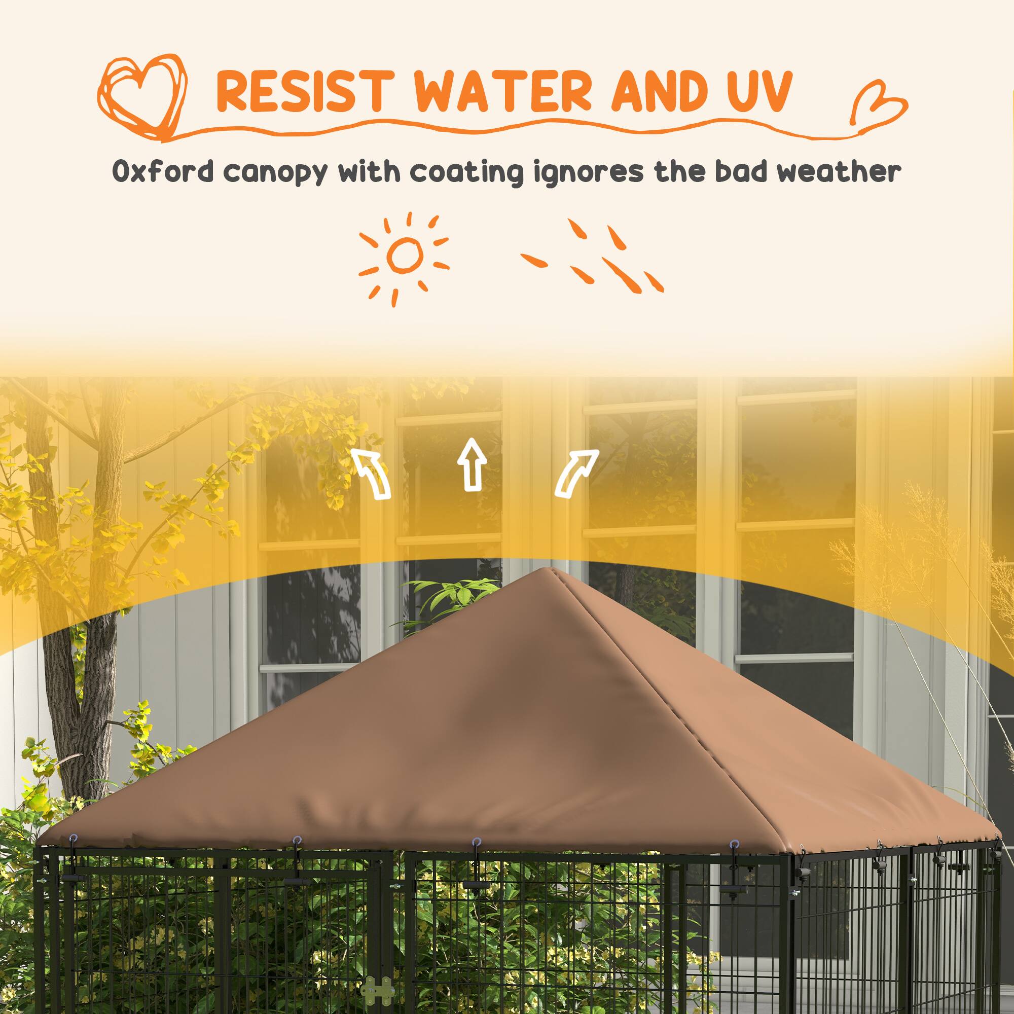 RESIST WATER AND UV  
Oxford canopy with coating ignores the bad weather