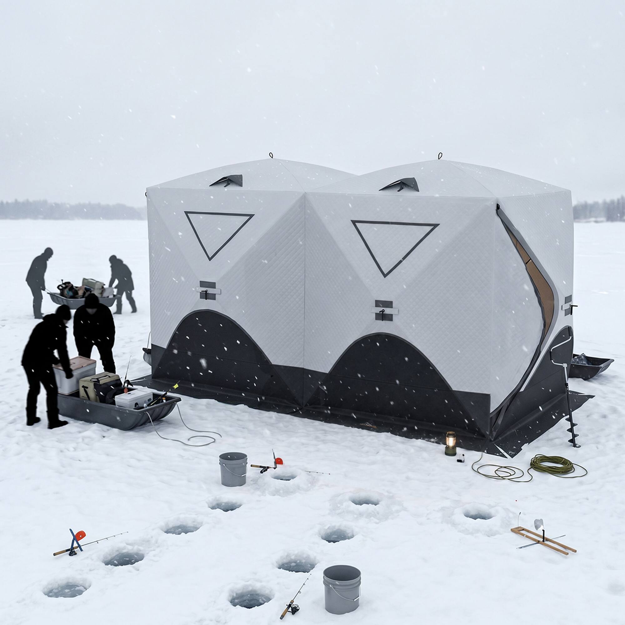 Alt View 1. Outsunny - Person Ice Fishing Shelter, Pop-Up Ice Shanty Tent, Insulated Portable Tent with 2 Doors & Carrying Bag - Light Gray.
