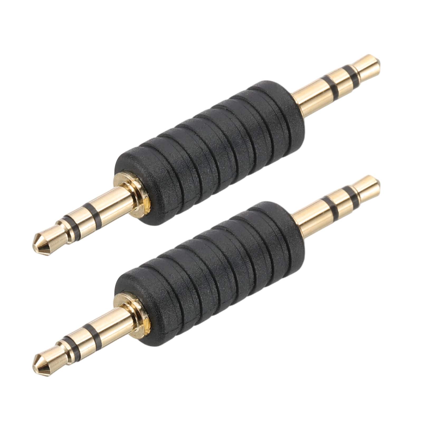 Unique Bargains - 2pcs 3.5mm (1/8") Male to Male Stereo Audio Adapter Connector Jack - Black Gold