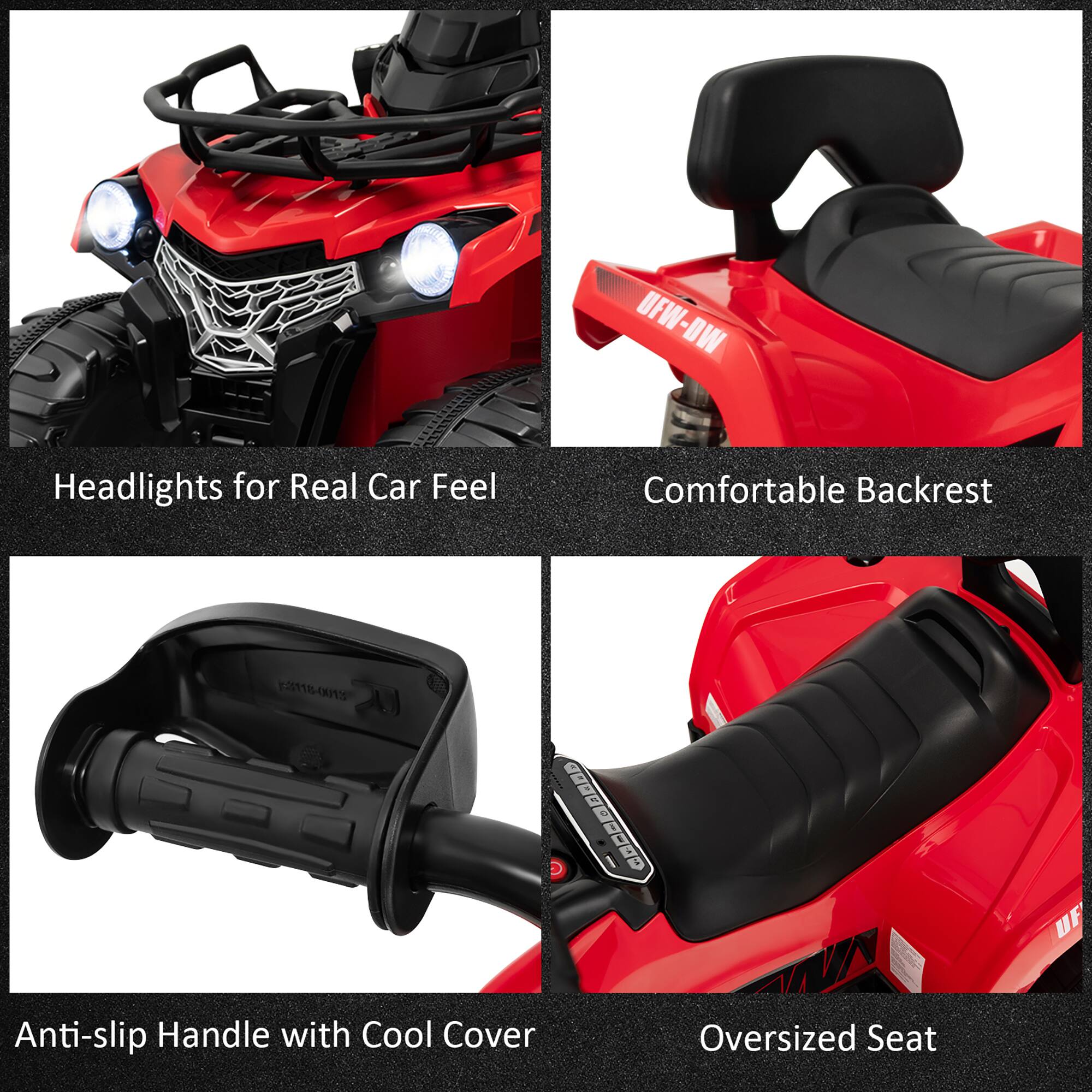 - Headlights for Real Car Feel
- Comfortable Backrest
- Anti-slip Handle with Cool Cover
- Oversized Seat