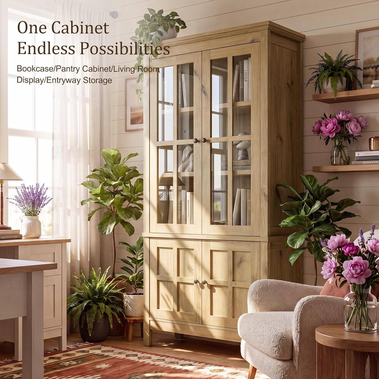 One Cabinet Endless Possibilities  
Bookcase/Pantry Cabinet/Living Room Display/Entryway Storage