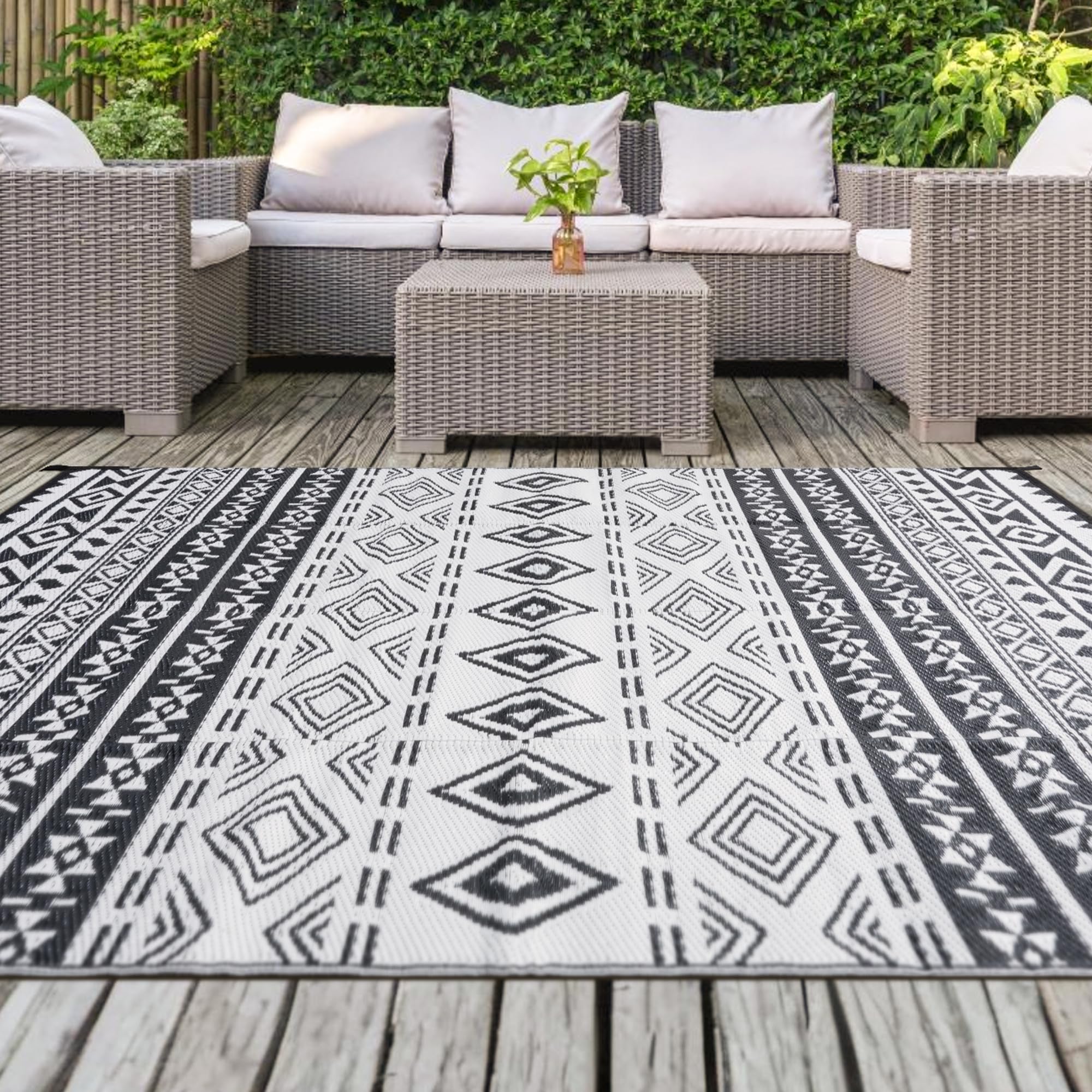 Alt View 5. Earthley Blooms - Outdoor Plastic Straw Rug Indoor Rugs Ft Waterproof Mat Reversible Patio For Camping Rv Porch Deck Balcony ... - Boho-4'11" x 7'11".