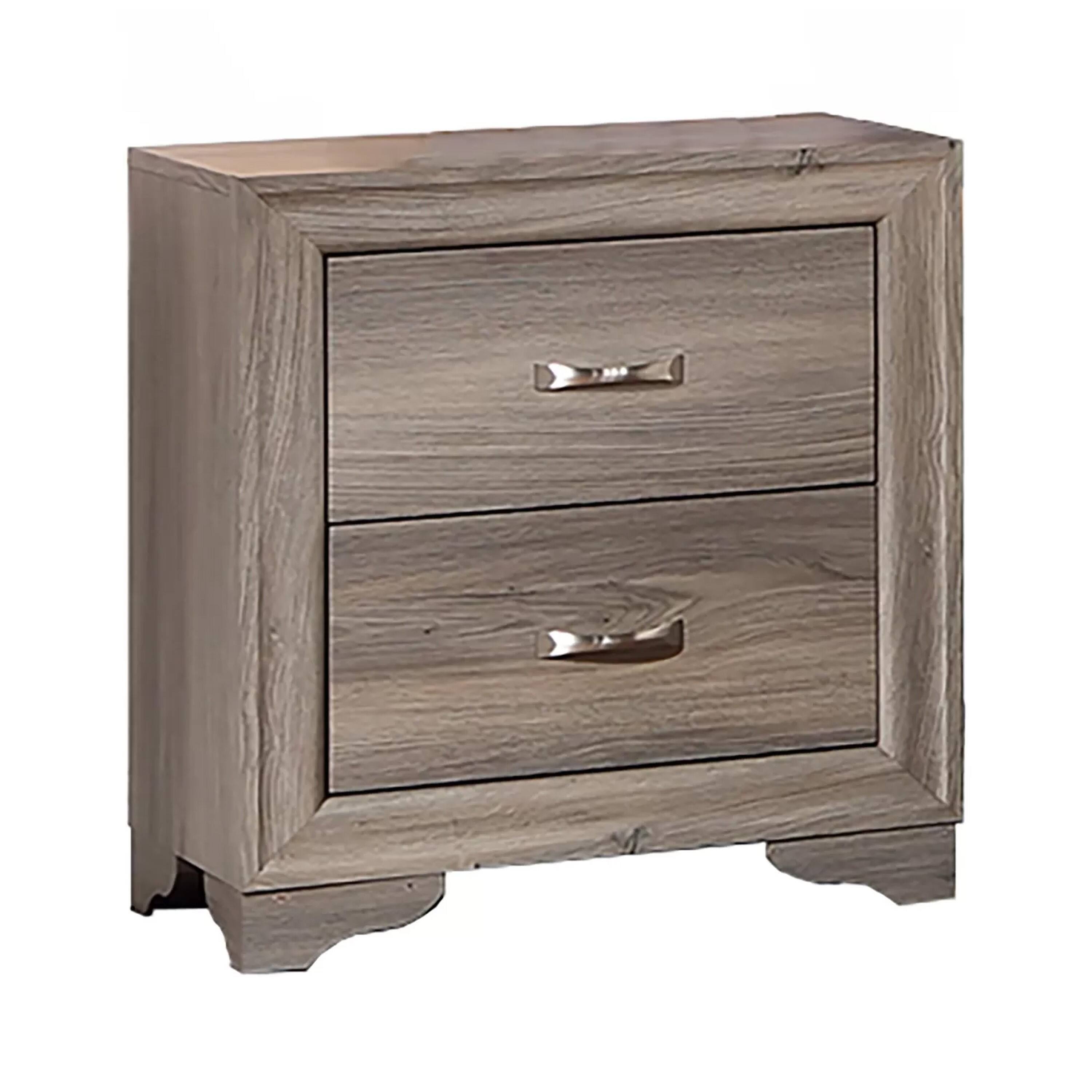 Front. Manhattan Lane - Aaz Nightstand, 2 Drawers,  Handles, Weathered - Gray, Silver.