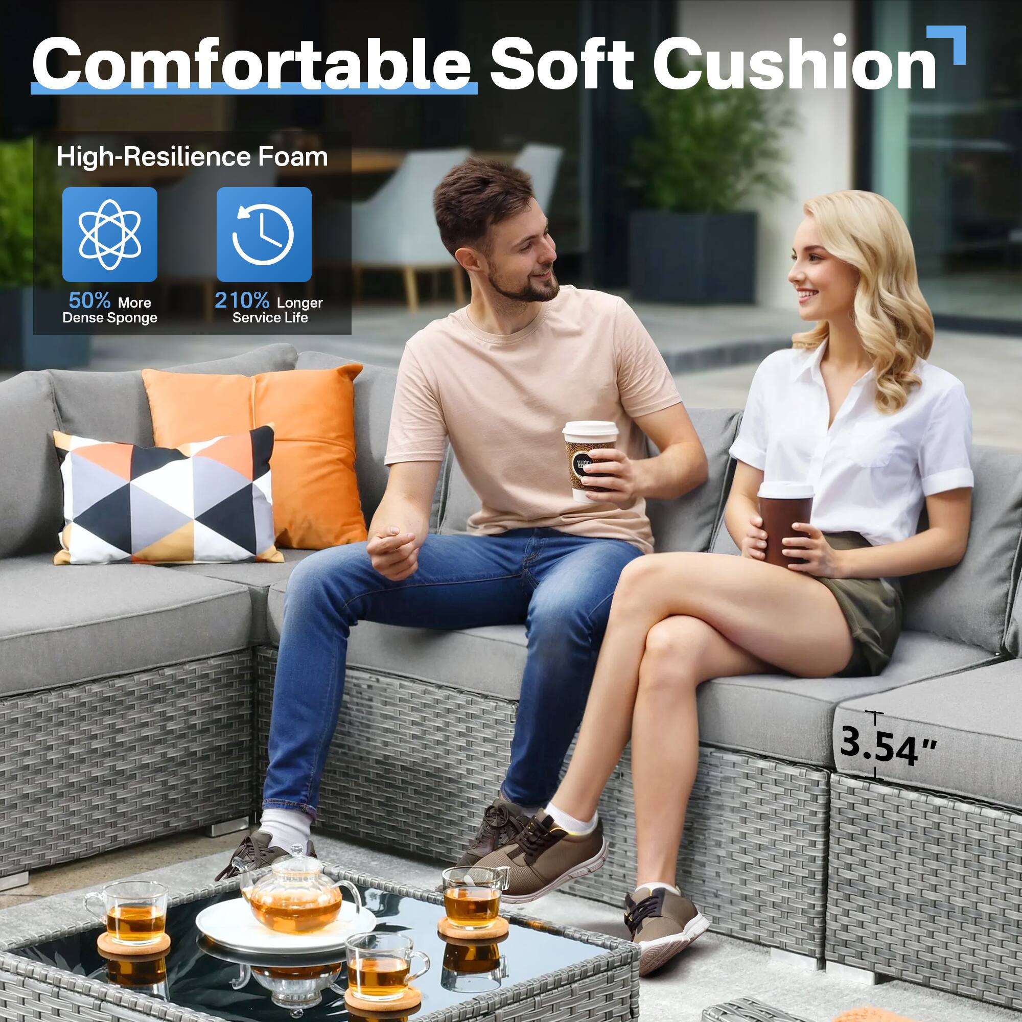 Comfortable Soft Cushion

High-Resilience Foam

50% More Dense Sponge

210% Longer Service Life

3.54"