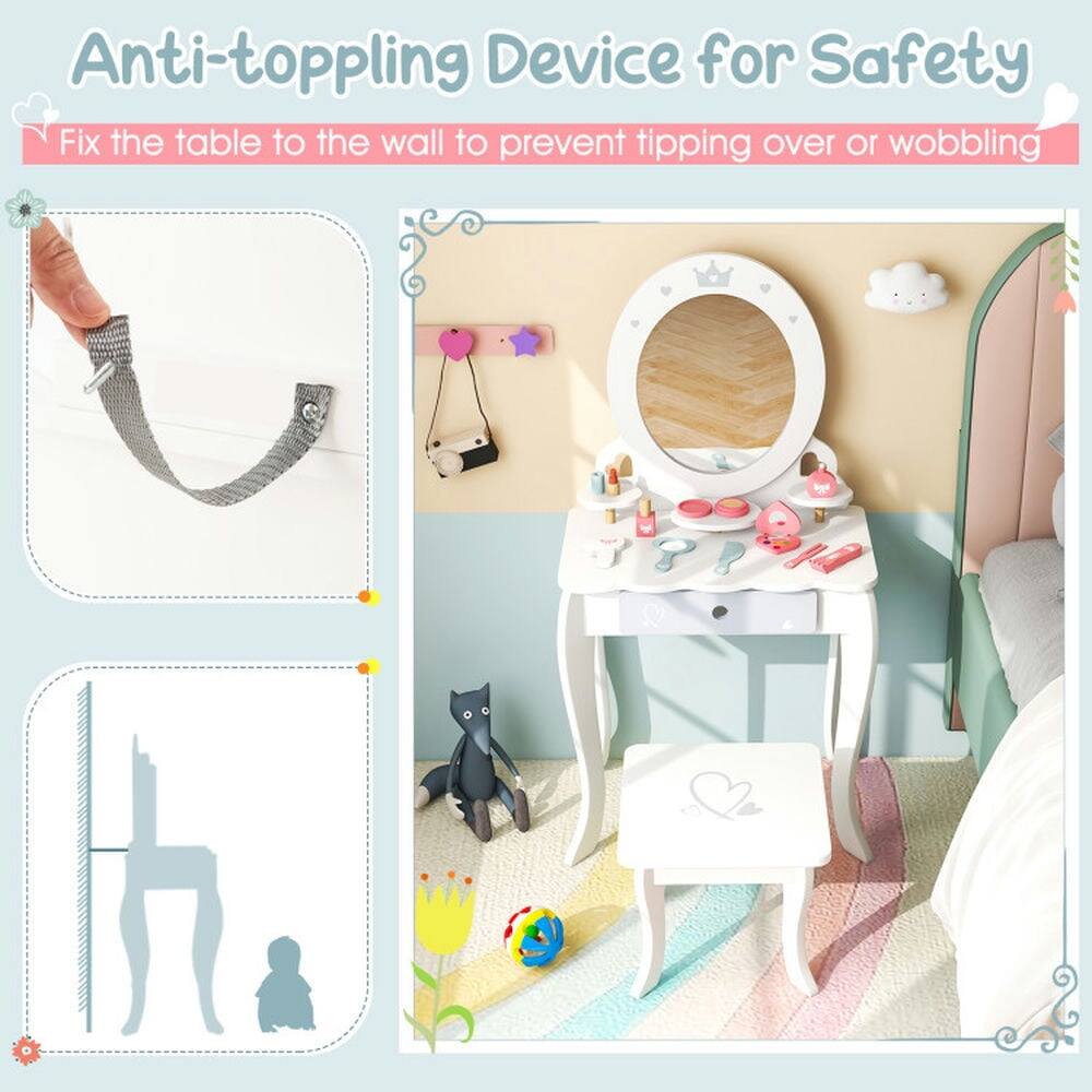 Anti-toppling Device for Safety  
Fix the table to the wall to prevent tipping over or wobbling