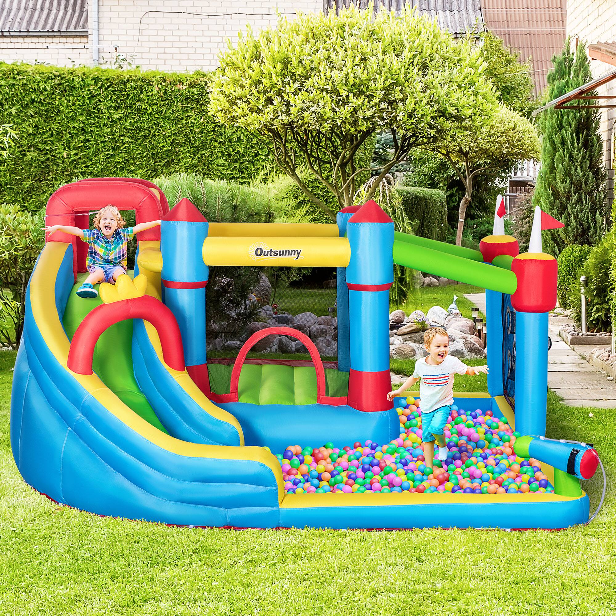 Back. Loheer - Loheer Inflatable Water Slide with Bounce House Splash Pool Backyard Water Park for Kids Heavy Duty Bouncy Castle.