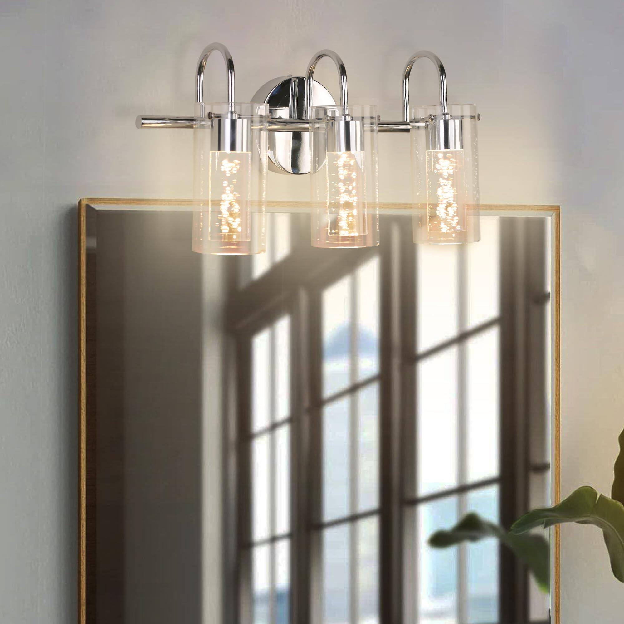 Front. TECH SAFARI - Brushed Nickel Bathroom Vanity Light Crystal Bubble Glass Sconce With color Lights Dimmable Wall Lightin - 3-light.