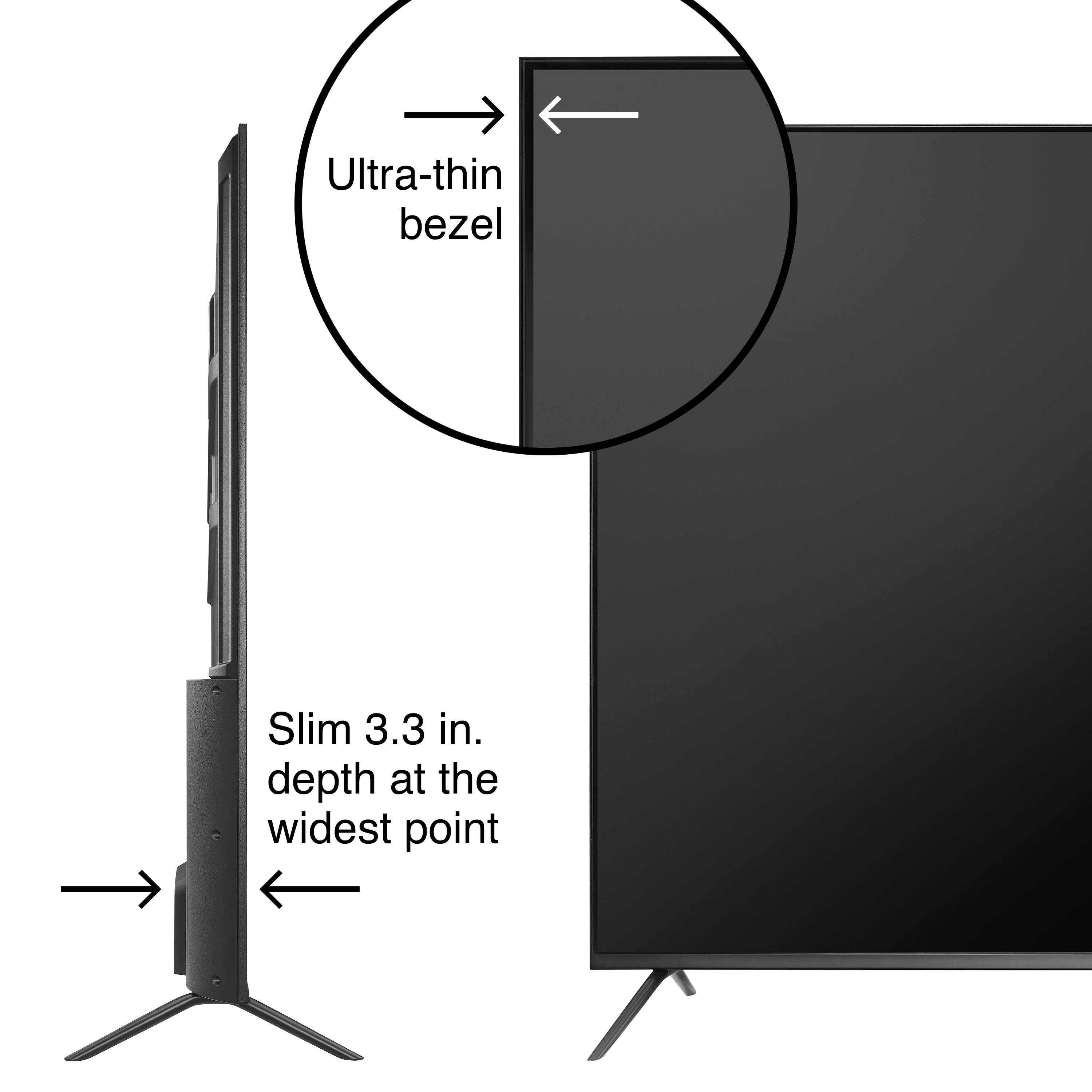The text on the image reads "Ultra-thin bezel Slim 3.3 in. depth at the widest point."