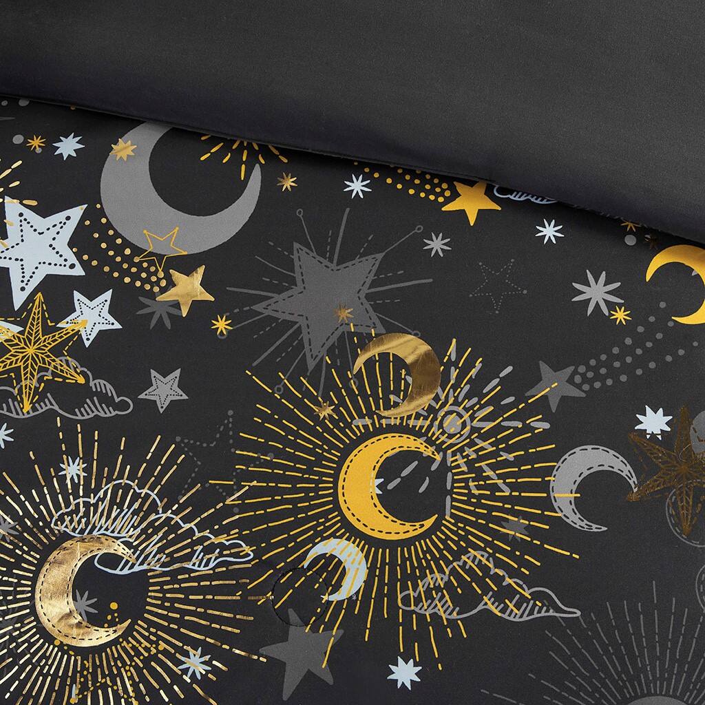 Alt View 5. Gracie Mills - Gracie Mills Dervan Celestial Dreams Starry Sky Metallic Comforter Set with Enchanting Throw Pillow - Charcoal/Gold.