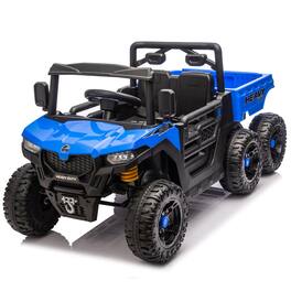 BreeBe - 24V 400W Kids Ride-On 6-Wheel Electric Dump Truck, 4WD, 2.4G Remote, Suspension, Bluetooth, Ages 3-5 - Blue