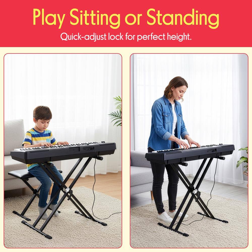 Play Sitting or Standing  
Quick-adjust lock for perfect height.