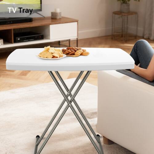 Alt View 7. Winado - 28in H Foldable Portable Camping Side Table, Plastic Laptop TV Tray Dinner Table with Adjustable Height for Home Indoor - White.
