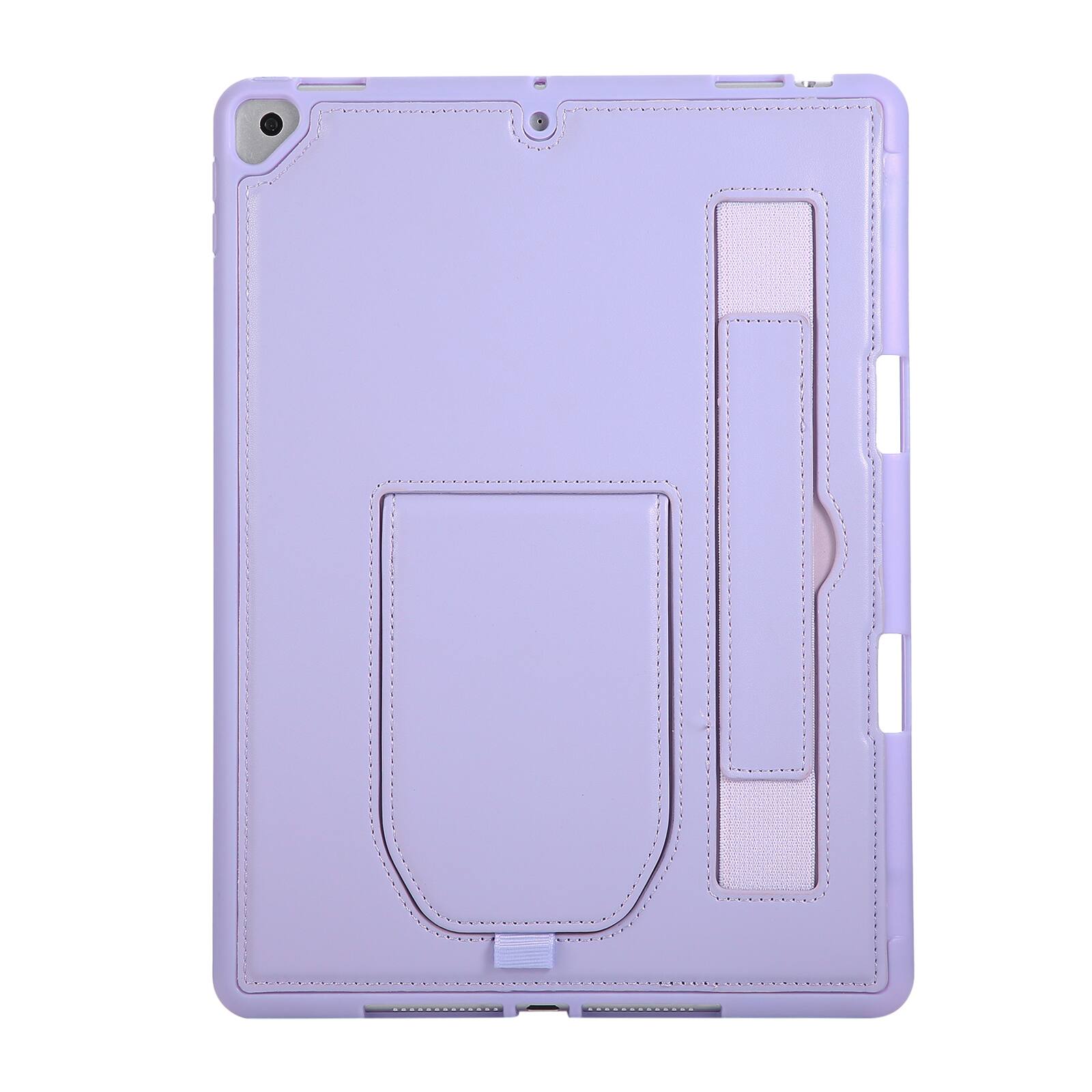 Angle. UUCOVER - Case for iPad 9th 8th 7th Gen 10.2-inch (2021/2020/2019) Shockproof PU Leather Hand Strap Kickstand Pencil Holder Cover - Purple.