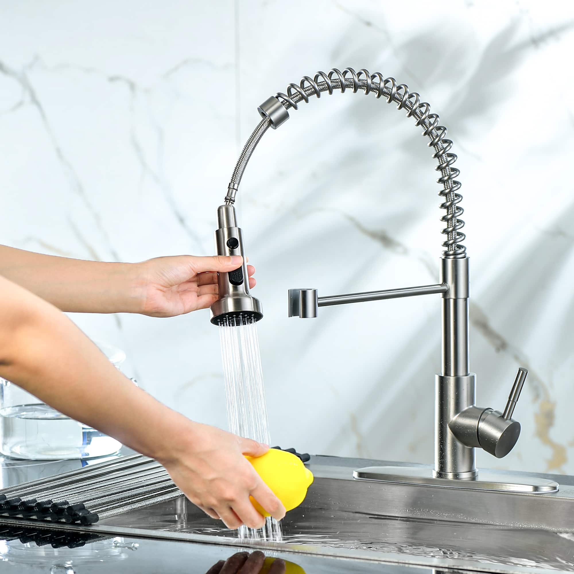 Kitchen Faucet with Pull-Down Spray head Finish, Stainless Steel