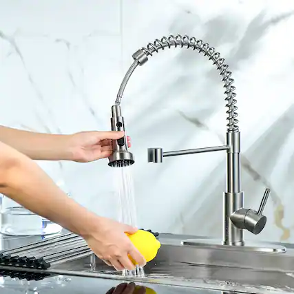 Front. Siljoy - Kitchen Faucet with Pull-Down Spray head in Brushed Nickel Finish, Stainless Steel - Brushed Nickel.