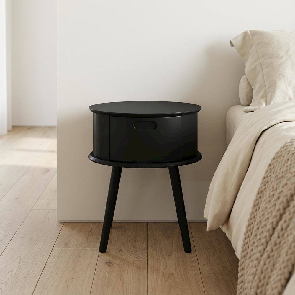 Alt View 2. FurniFact - Black Bedroom Nightstand with Modern Design and Durable Construction - Brown.