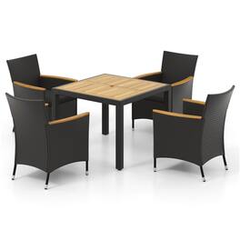 Costway - 5 PCS Patio Dining Table Set for 4 Rattan Conversation Set with Umbrella Hole - Black