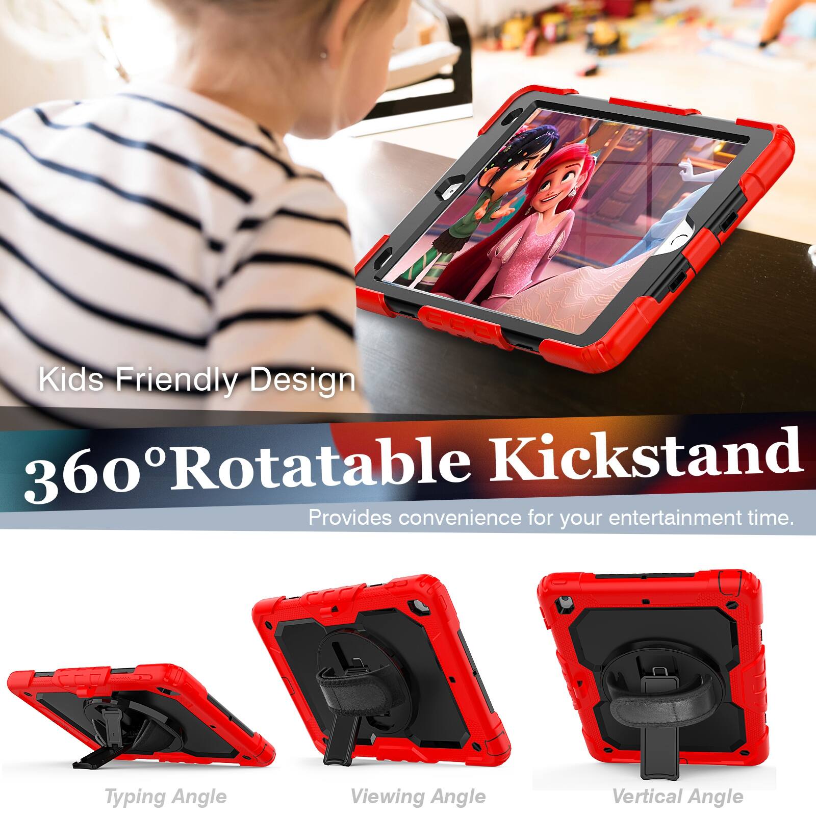 EGGL Kids Friendly Design 360° Rotatable Kickstand Provides convenience for your entertainment time.

Typing Angle
Viewing Angle
Vertical Angle