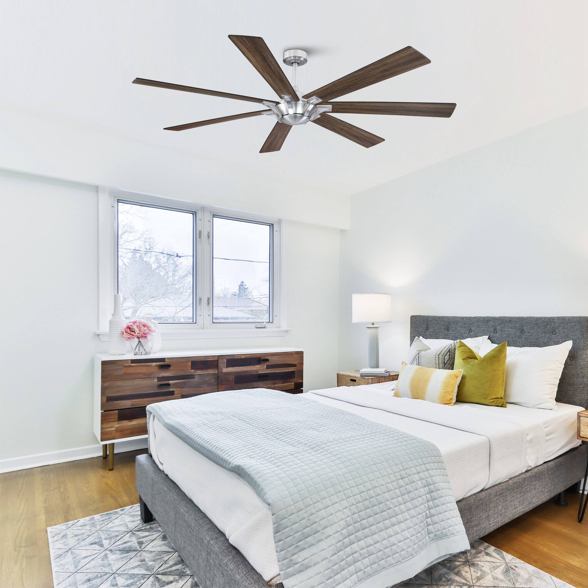 Back. Parrot Uncle - 72" Farmhouse Oak Wooden 7-Blade Reversible Windmill Ceiling Fan without Light - Brushed Nickel.