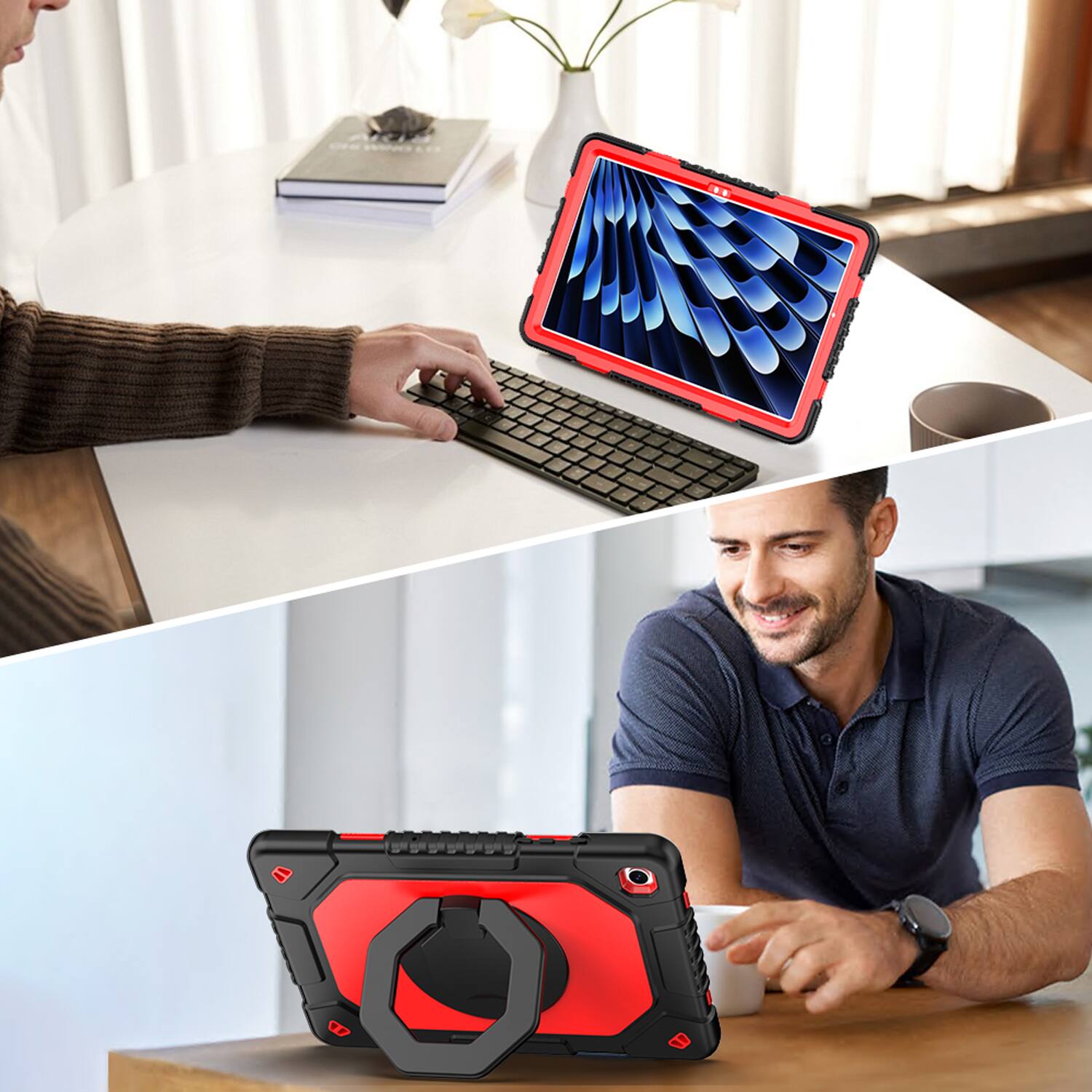Alt View 2. Dteck - Shockproof Case for Samsung Galaxy Tab A11+ 11" 2025 & Tab A9+ 2023 with Strap & 360° Stand,Rugged Cover+Plastic Stylus - Red.