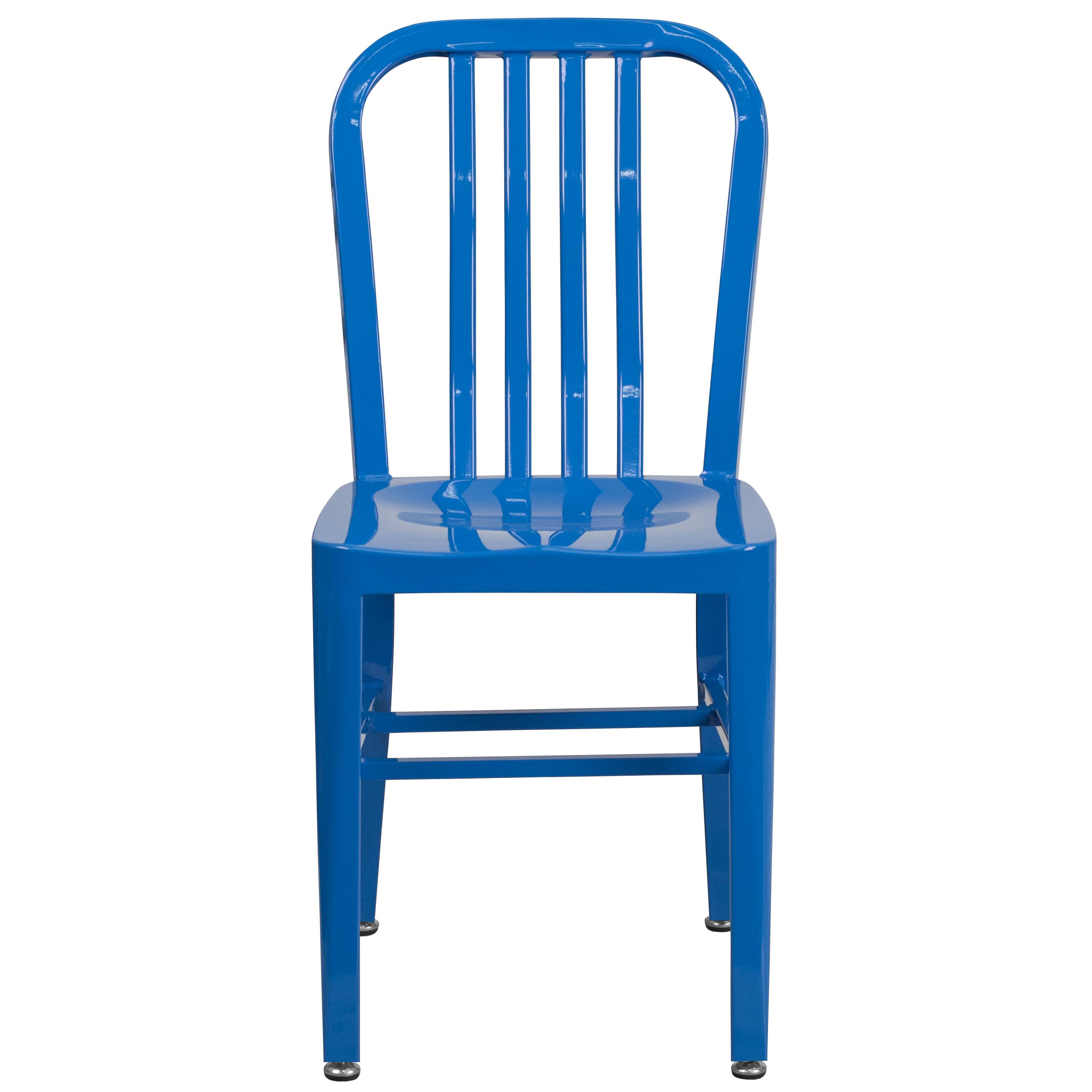 Alt View 7. Emma + Oliver - Commercial Grade Colorful Metal Indoor-Outdoor Chair - Blue.