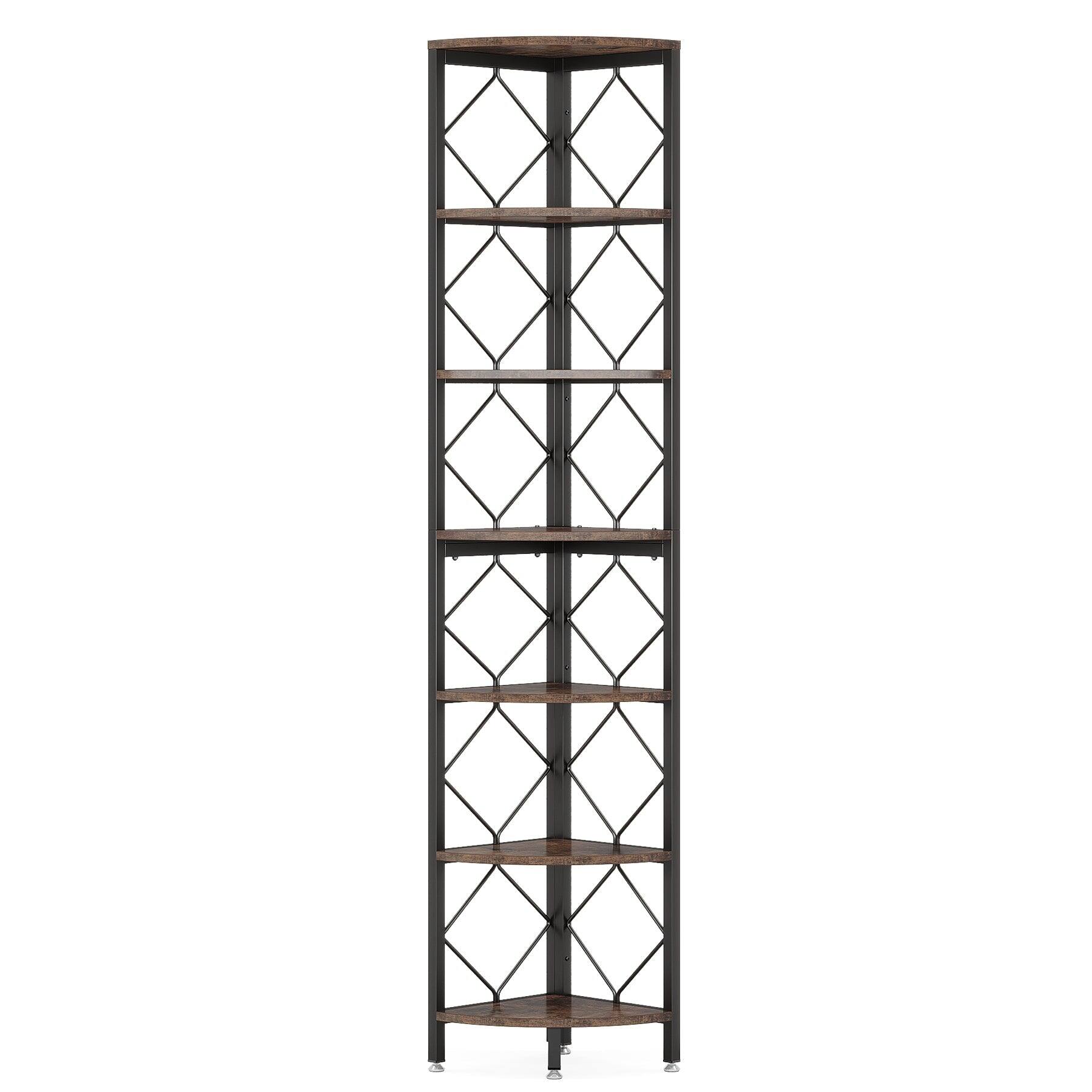 Alt View 5. Tribesigns - Corner Bookshelf with Engineered Wood Construction and Storage Shelves for Living Room and Home Office - Brown.