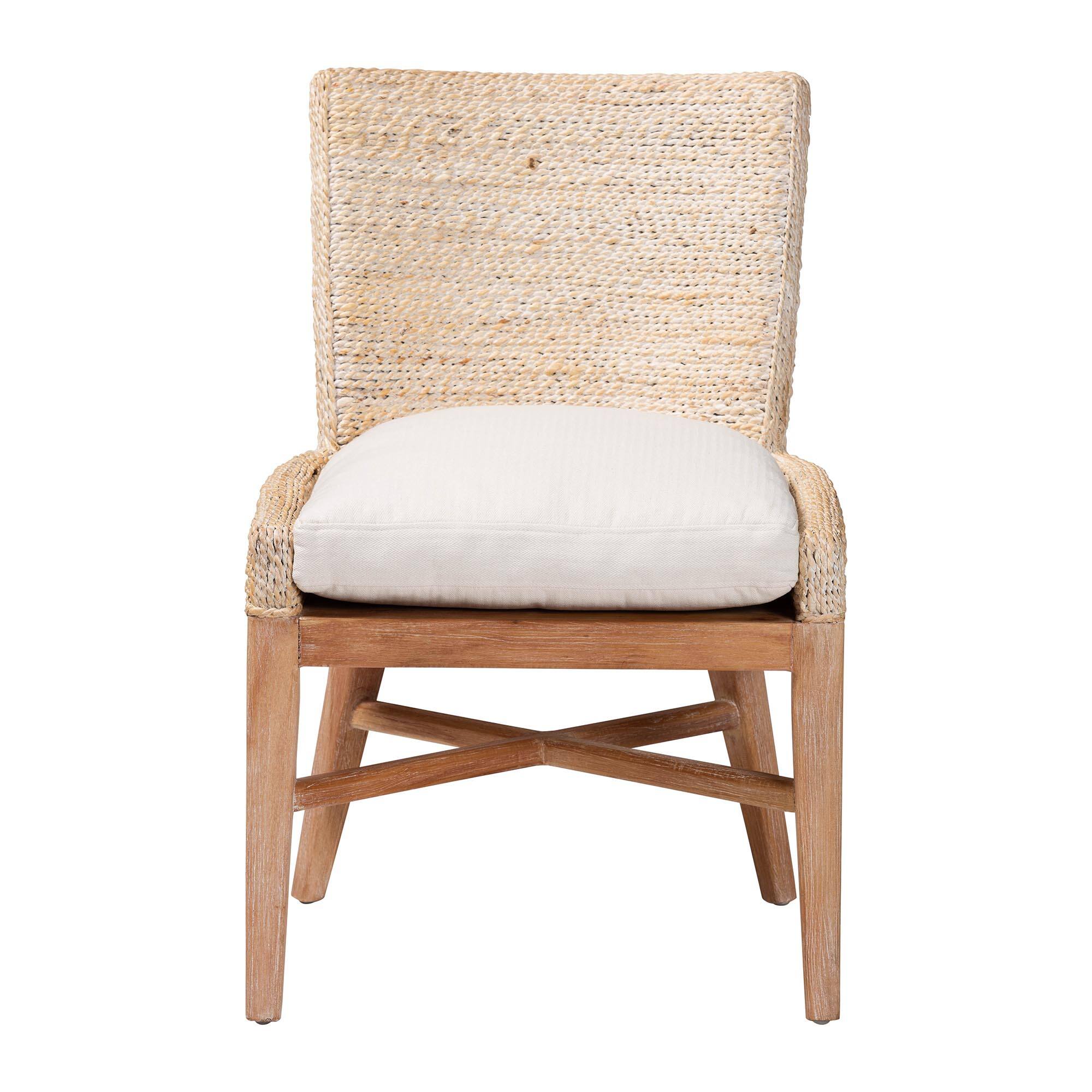 Angle. bali & pari - Ridley Seagrass Dining Chair with Mahogany Wood Frame - Accent Chair with Woven Square Back and Cushioned Seat - White Wash.