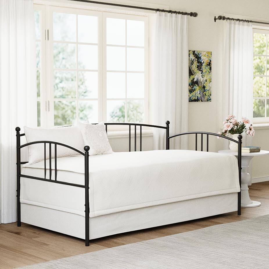 Left. GARVEE - Twin Daybed, Metal Sofa Bed Frame, Steel Slat Support for Living Room, Bedroom, Black - ‎Black-without Trundle.