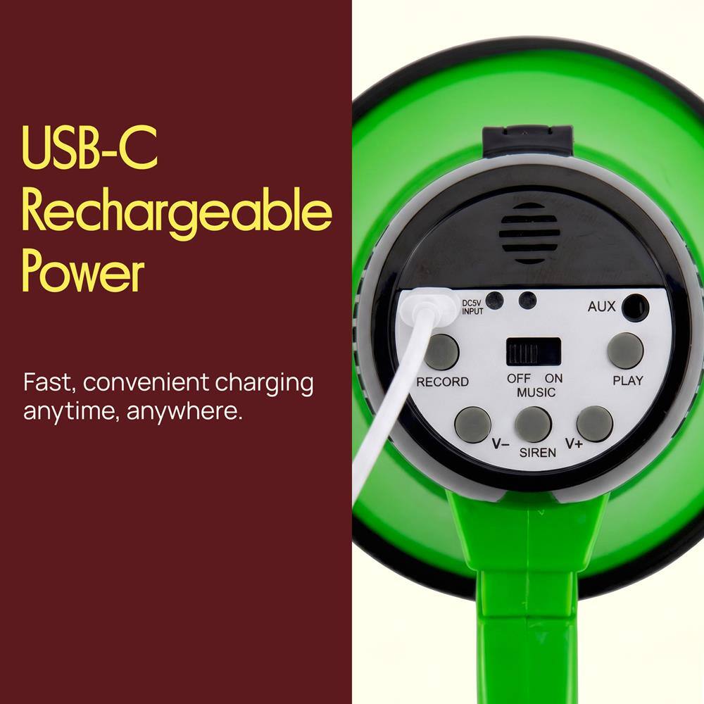 USB-C Rechargeable Power

Fast, convenient charging anytime, anywhere.

RECORD OFF ON MUSIC V- V+ SIREN PLAY