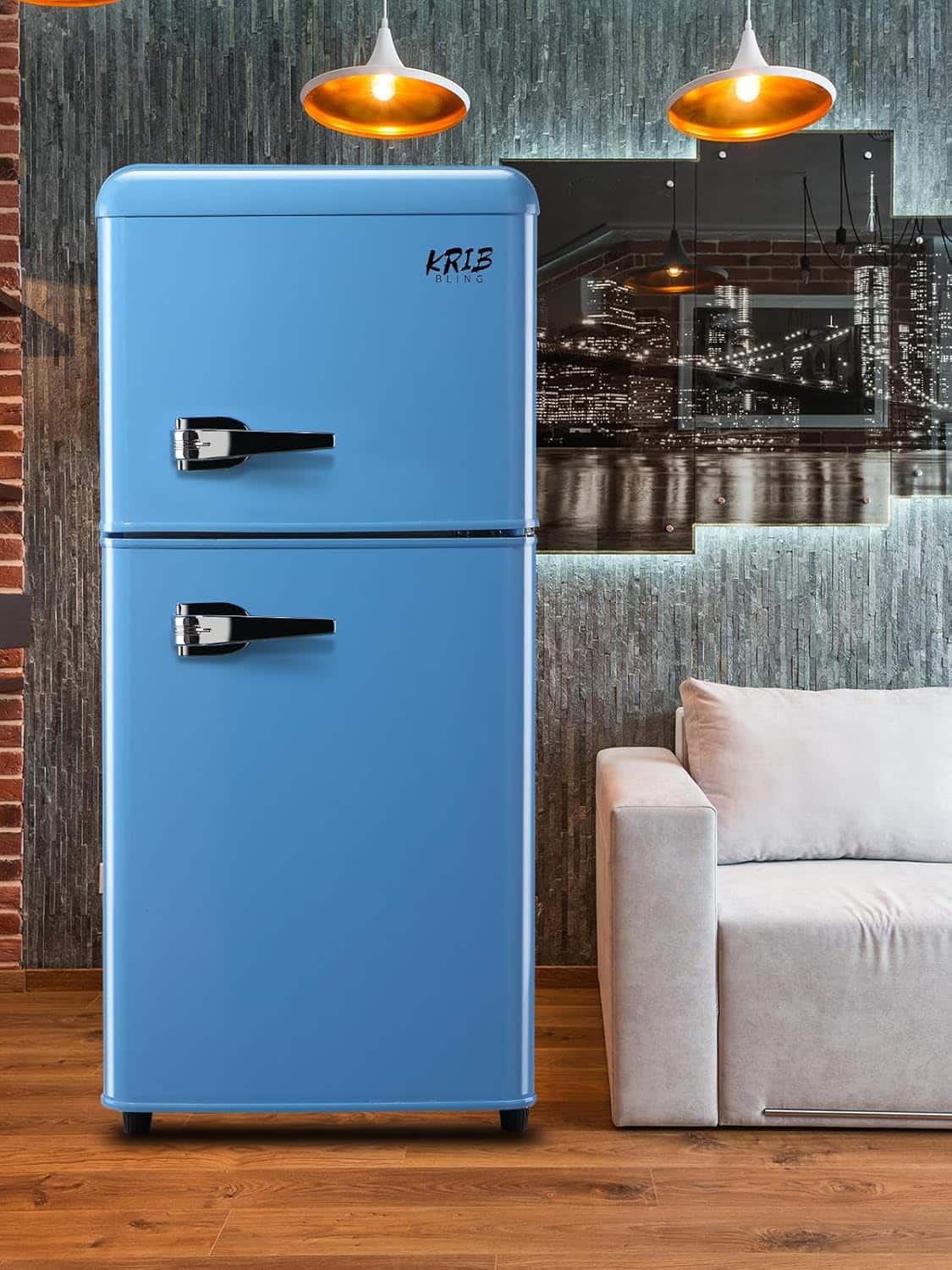 Akoasm - Retro 3.5 Cu.Ft Top-Freezer Refrigerator with 7-Temp Control – Compact 2-Door Fridge/Red, Energy Saving - Blue