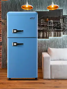 Akoasm - Retro 3.5 Cu.Ft Top-Freezer Refrigerator with 7-Temp Control – Compact 2-Door Fridge/Red, Energy Saving - Blue