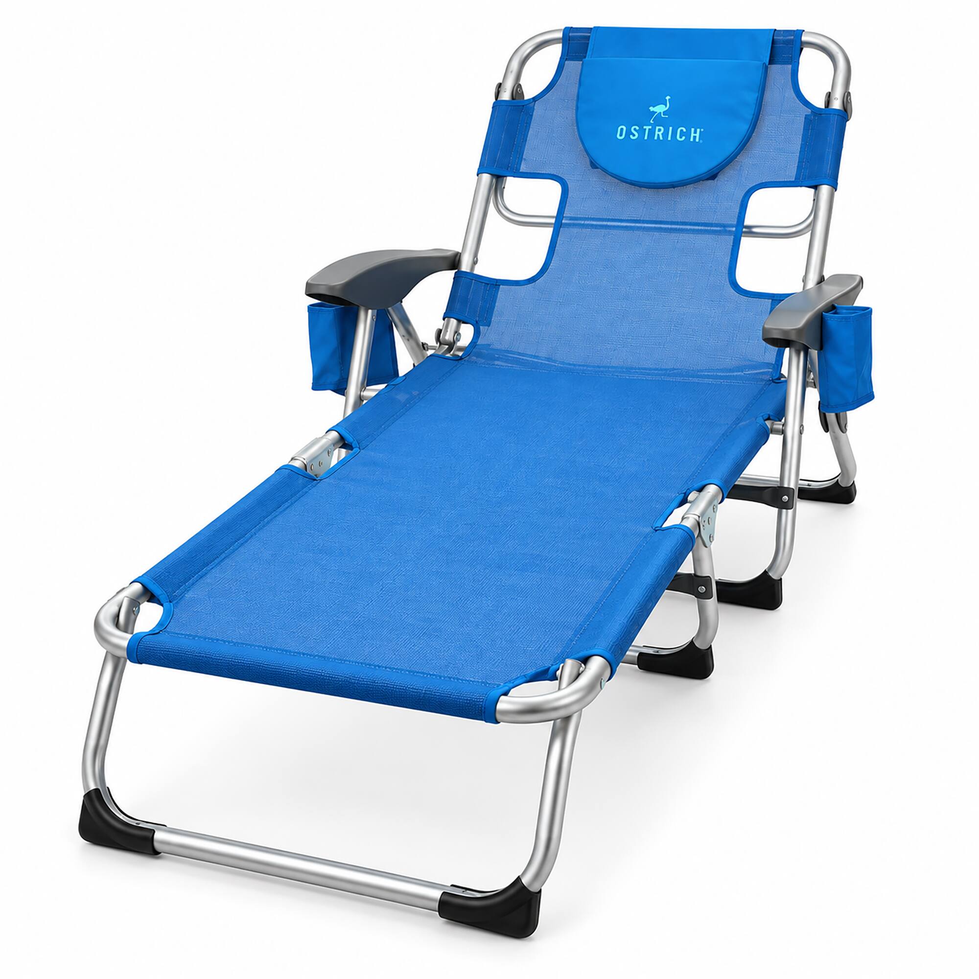 Front. Ostrich - Ostrich The Margate Chaise Lounge, Facedown Beach Pool Tanning Chair, Blue - Blue.