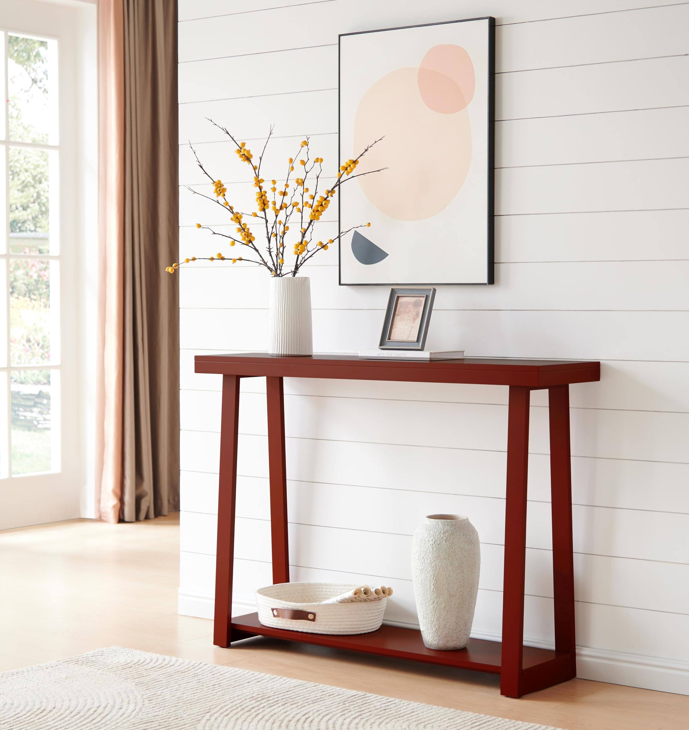 Angle. Kings Brand Furniture - Kings Brand Furniture Emma Narrow Console Table with Lower Shelf - Red.