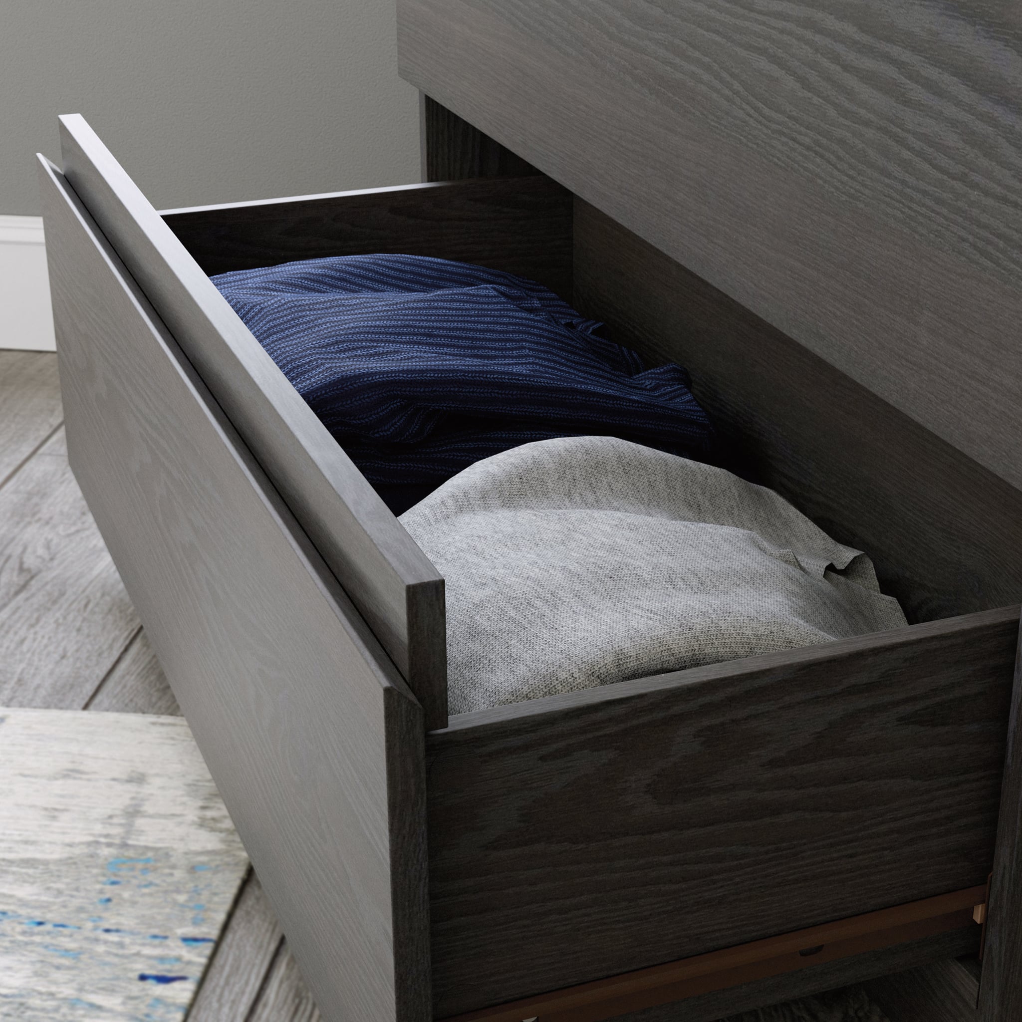 Left. Sauder - Hudson Court 4 Drawer Dresser - Charcoal Ash.