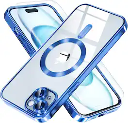 Entronix - Premium Bundle for iPhone 14 Plus - Luxury Glossy Case & Clear Screen Protector - Navy Blue