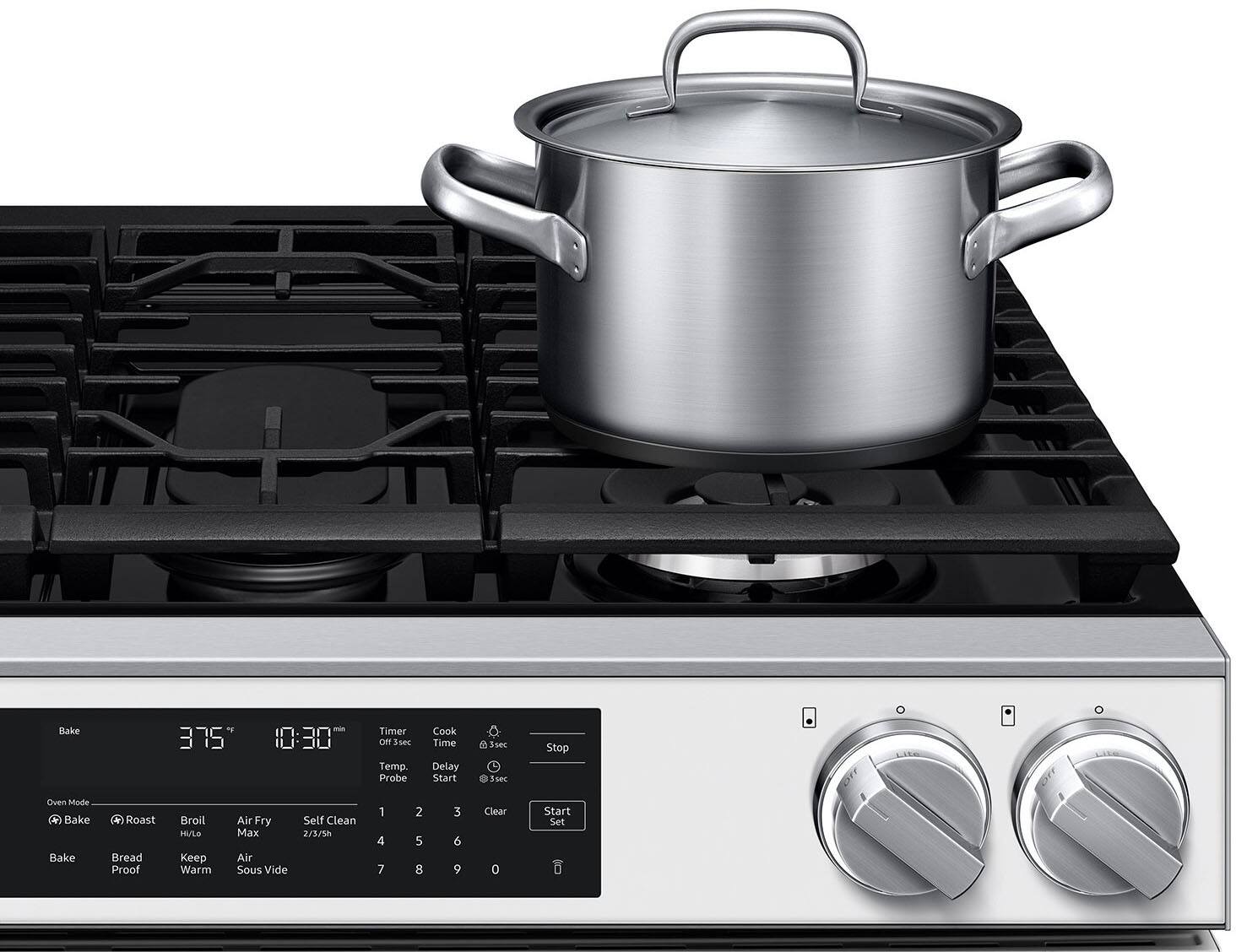 Bake 375°F  
10:30 Timer ON  
Isec Temp.  
Probe  
Cook Time  
Delay Start  
e 14ec 1sec  
Stop  
Oven Mode:  
- Bake  
- Roast  
- Broil  
- HI/Lo  
- Keep Warm  
- Air Fry  
- Max  
- Air Sous Vide  
- Self Clean  
- 2/3/30  
- Bread Proof  
- Clear  
- 0  
- Start  
- Set