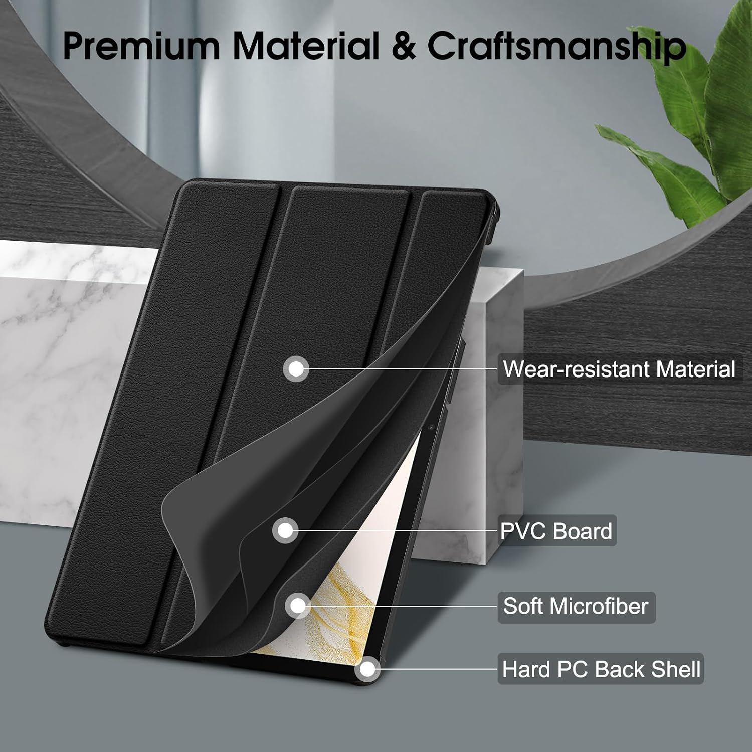 Premium Material & Craftsmanship

- Wear-resistant Material
- PVC Board
- Soft Microfiber
- Hard PC Back Shell