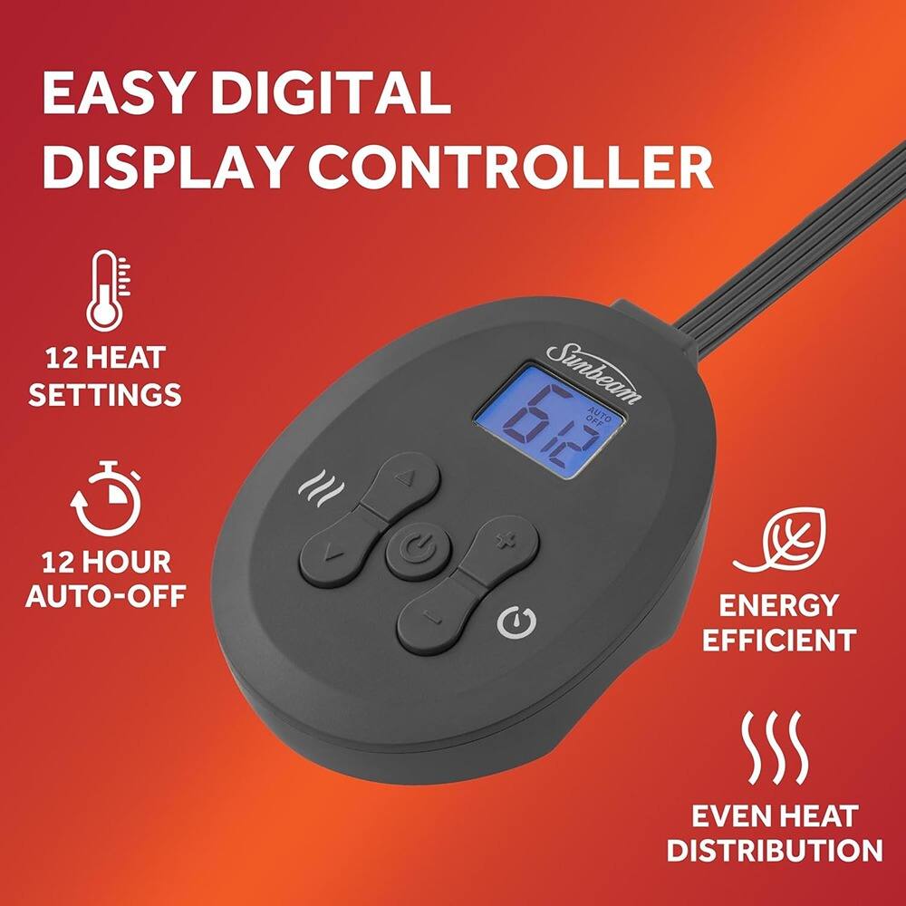 EASY DIGITAL DISPLAY CONTROLLER

- 12 HEAT SETTINGS
- 12 HOUR AUTO-OFF
- ENERGY EFFICIENT
- EVEN HEAT DISTRIBUTION
