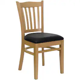 Flash Furniture - HERCULES Series Vertical Slat Back Natural Wood Restaurant Chair - Vinyl Seat - Black
