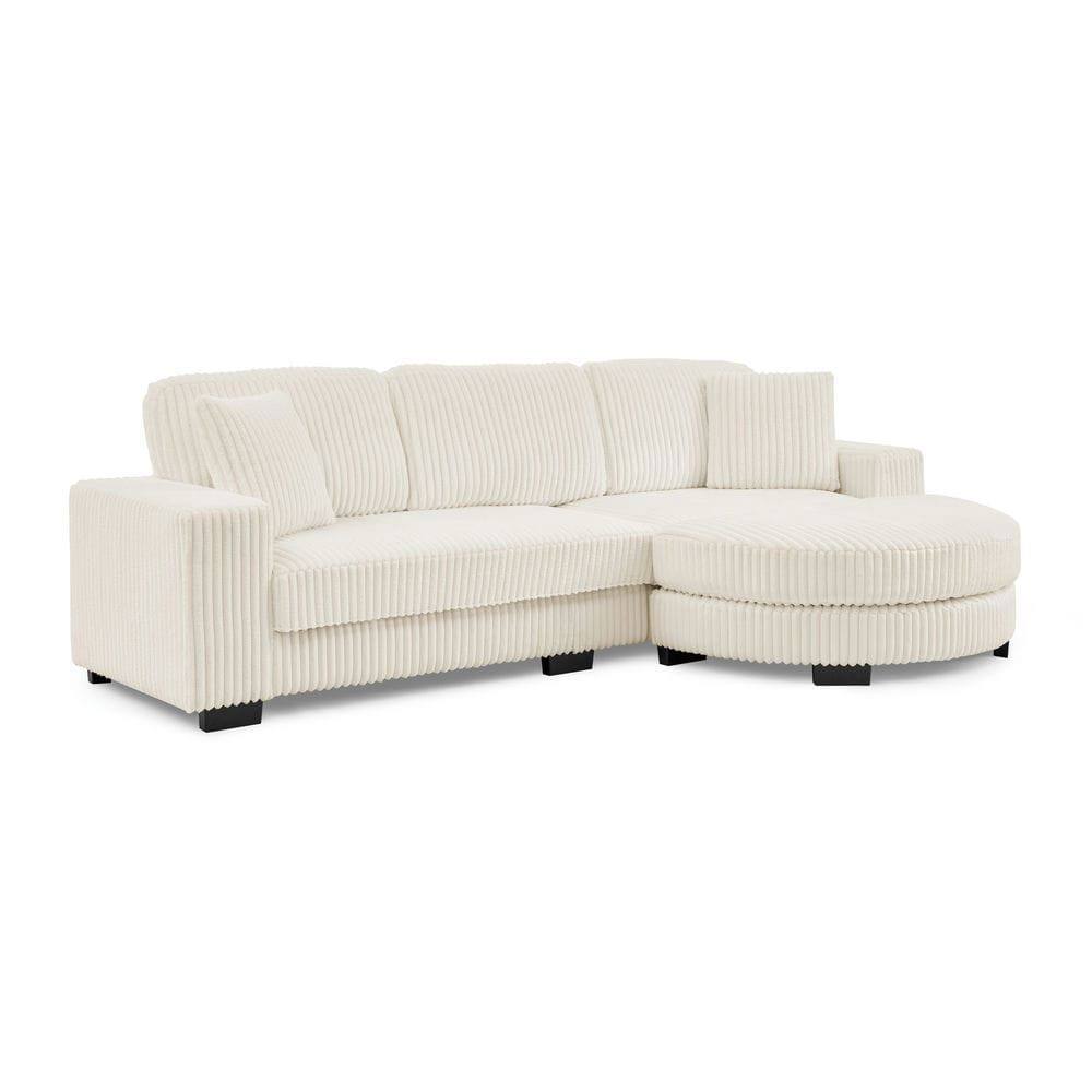 Left. Kadyn - Modular Sleeper Sectional with Ottoman, L-Shaped Corduroy Sofa with Tufted Design, Beige - Beige.