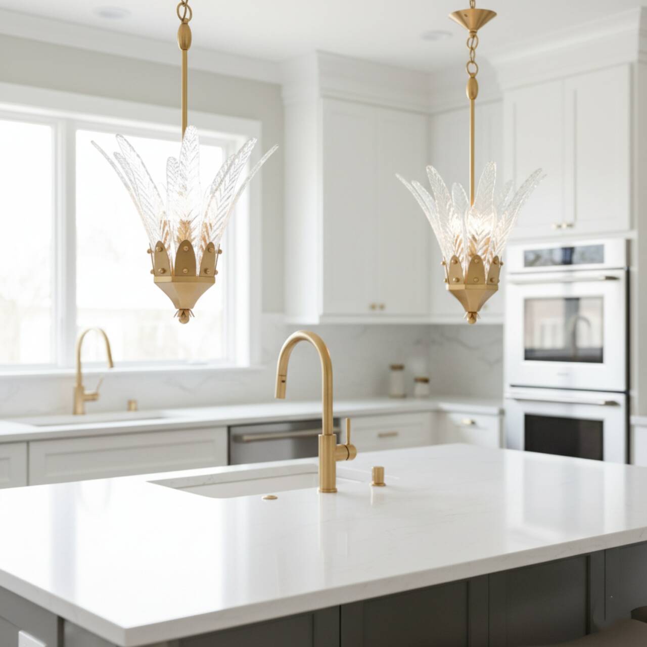 Front. Parrot Uncle - 17-inch Modern Leaf Glass Gold Chandelier for Dining Room - Gold.