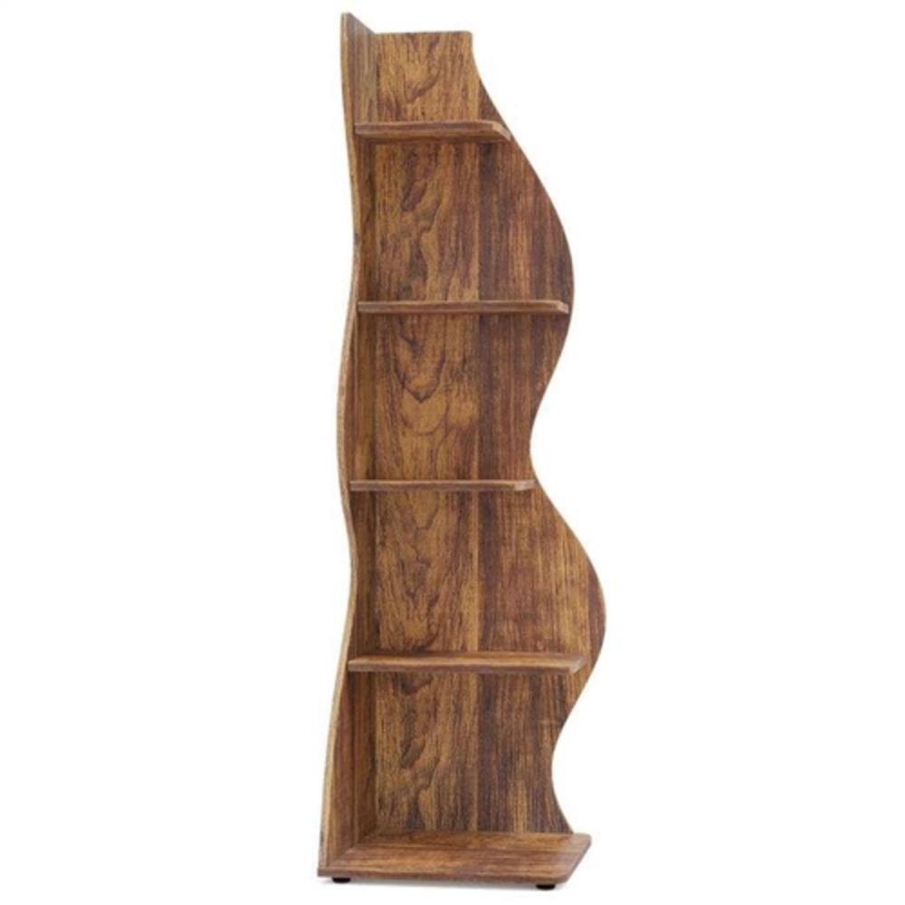 Front. Hivvago - Modern Wave Shape 5 Shelf Corner Bookcase in Brown Wood Finish - Brown.