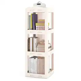 Costway - 360° Spinning Bookcase with Swivel Base, 3-Tier Revolving Bookshelf Tower for Study - White