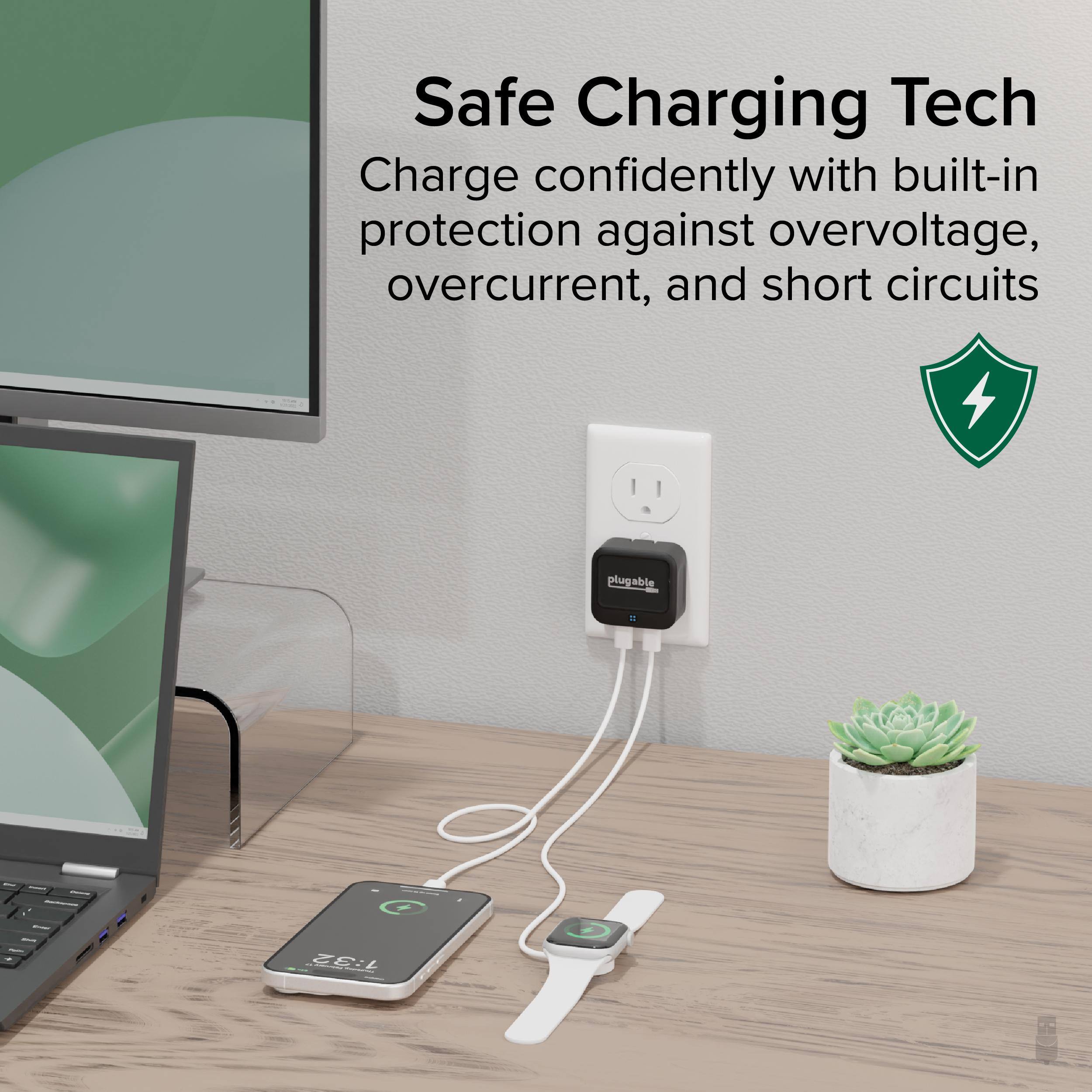 Safe Charging Tech  
Charge confidently with built-in protection against overvoltage, overcurrent, and short circuits