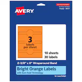 Avery - Printable Wraparound Labels, Bright 2-3/8" x 8", 30ct - Orange
