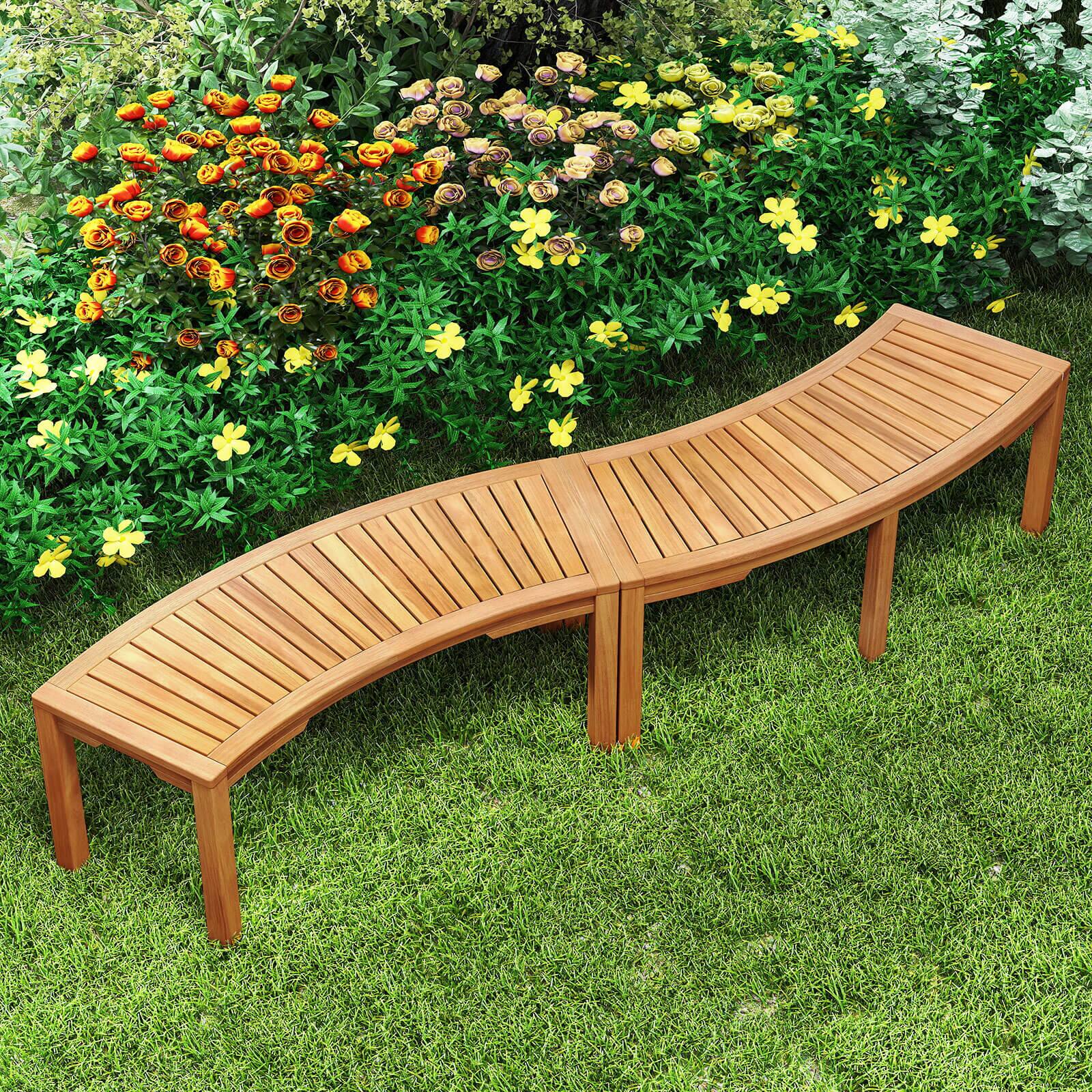Alt View 4. Costway - Costway 2 PCS Outdoor Curved Bench with Slatted Seat Wrap Around Tree Bench 2-Person Seating - Natural.