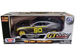 2017 Chevrolet Camaro ZL1 #90 Matt Gray with Yellow Stripes "GT Racing" Series 1/24 Diecast Model Car by Motormax - Matt Gray, Yellow