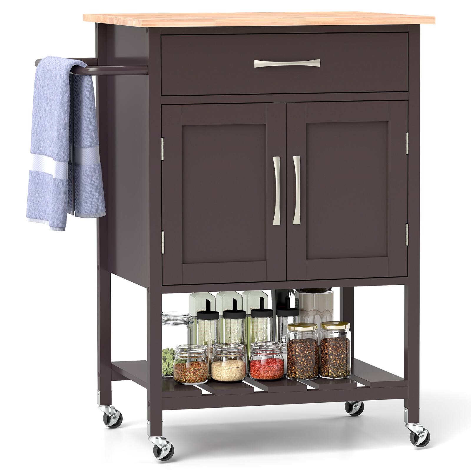 Ecooso - Rolling Kitchen Island Cart with Drawer, Towel Rack, and Storage for Kitchen Essentials - Brown
